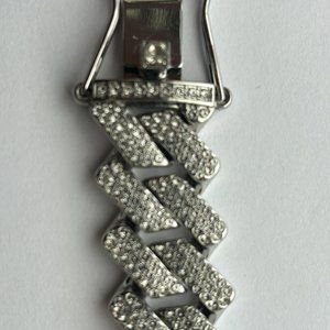 Fifth Avenue Cuban Link Chain White Gold Round Cut Rhinestone Necklace 16 Inch